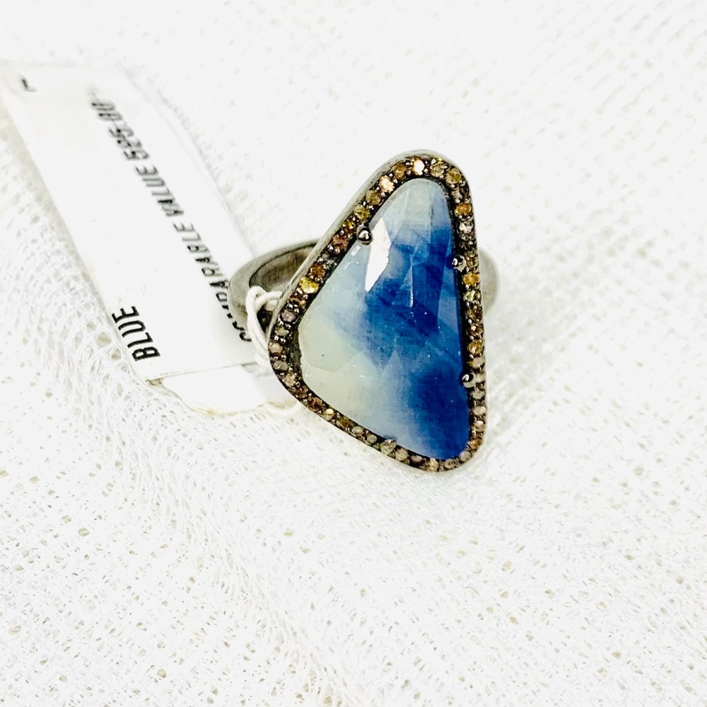 ADORNIA Blue Sapphire & Diamond Halo Ring NWT 7